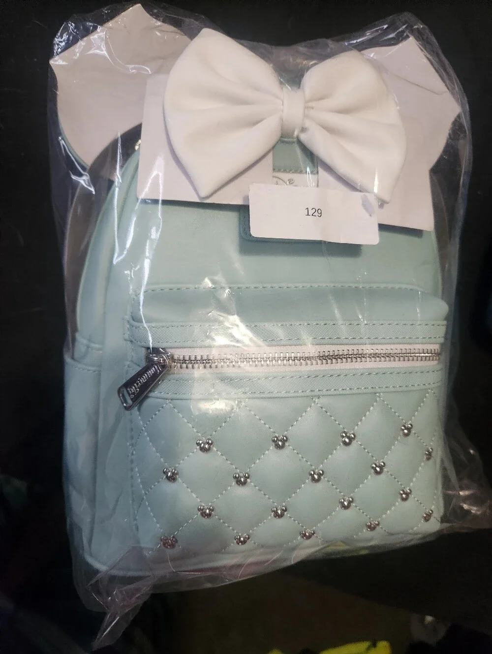 Loungefly Mint Quilted Mini Backpack with White Bow